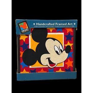 Vintage Caron Disney Mickey Mouse Handcrafted Fabric Framed Art Made in USA